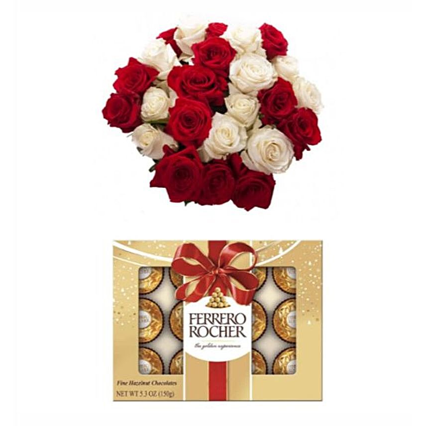 Ferrero Rocher And Mixed Roses Bouquet:Chocolate Gift Baskets in Canada