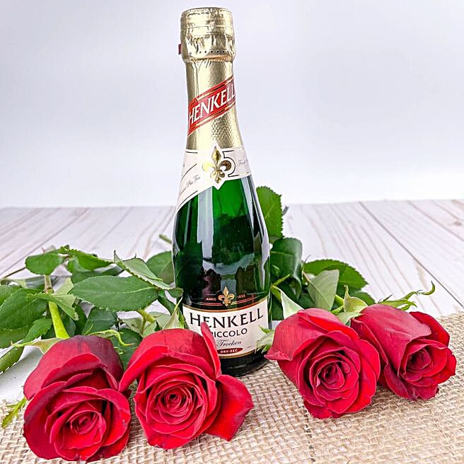 Red Roses Bouquet And Sparkling Wine Gift canada Gift Red Roses