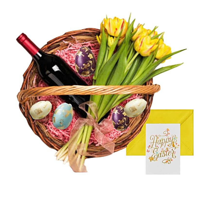 Red Wine And Flowers Easter Basket