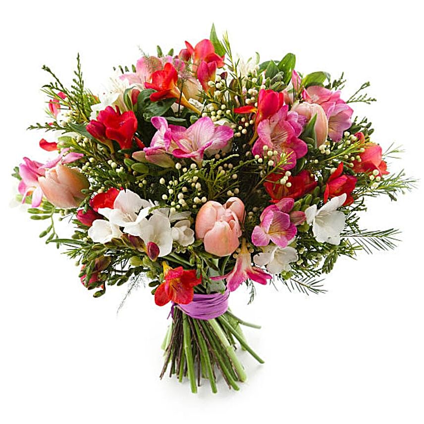 Tulips And Alstroemerias Bouquet:Send Mixed Flowers to Canada