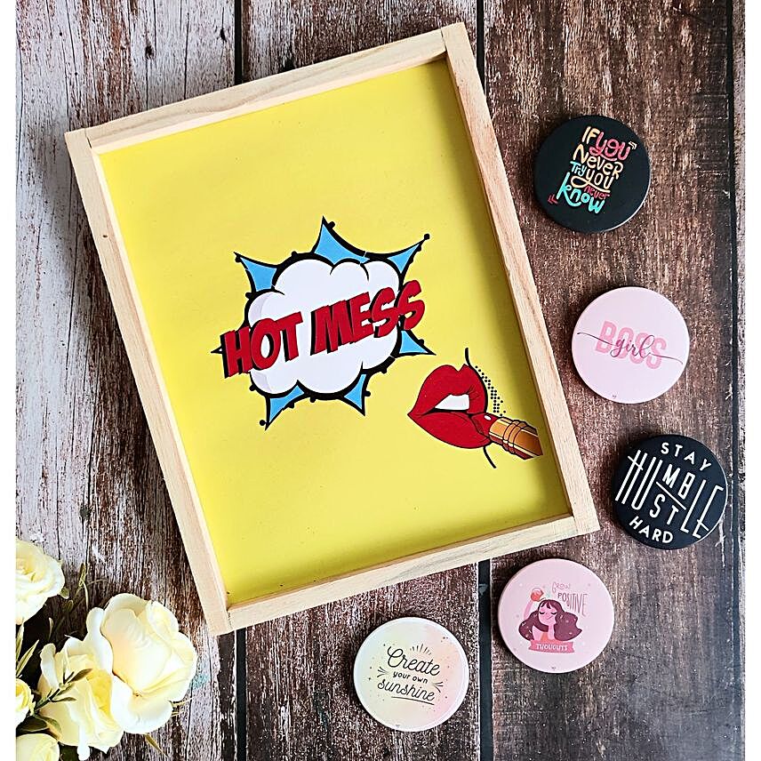 Hot Mess Wall Hanging And 5 Badges:Miss You Gifts to Canada