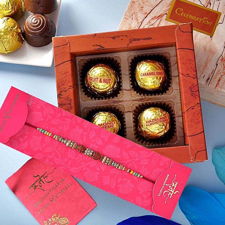 Rudraksha Rakhi And Assorted Chocolates Box