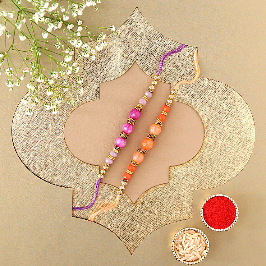 Sneh Exquisite Peachy Beads Rakhi Set:Rakhi Sets