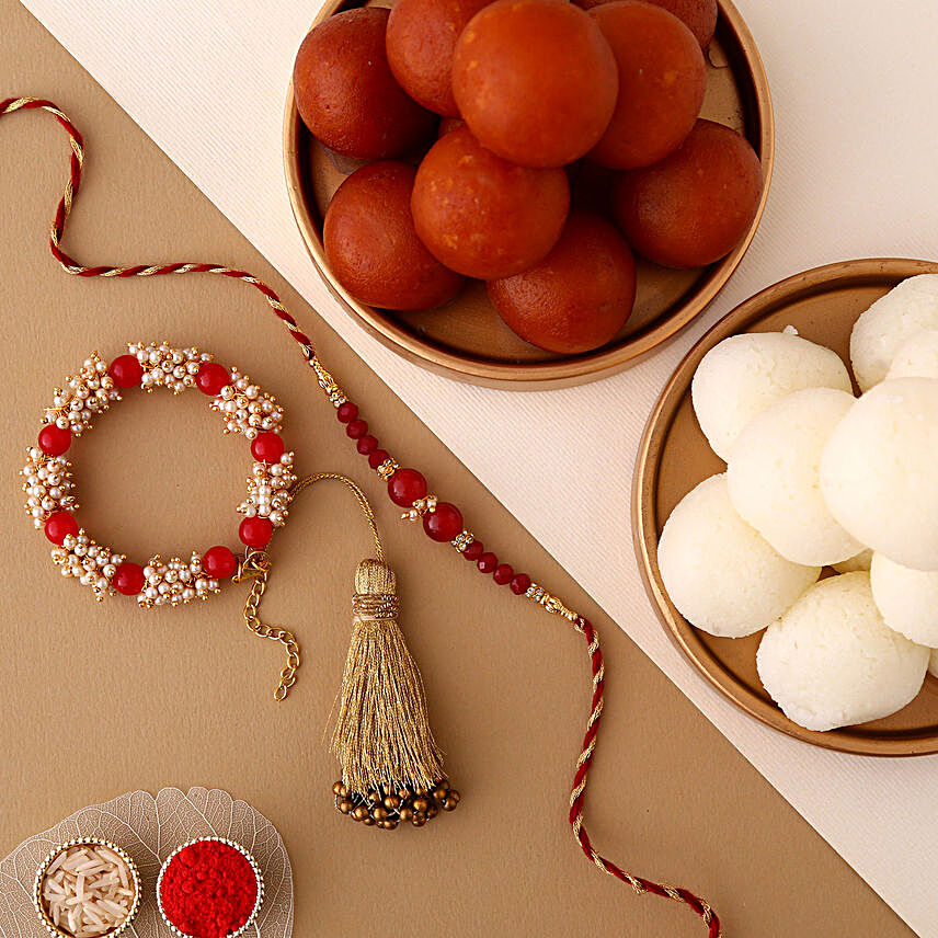 Sneh Fancy Rakhi Set & Sweets Tin:Send Rakhi With Sweets to Canada