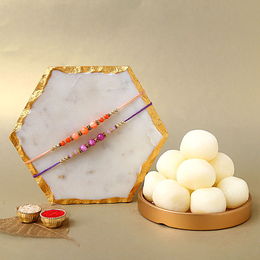 Sneh Pretty Beads Rakhi Set & Rasgullas:Pearl Rakhi to Canada