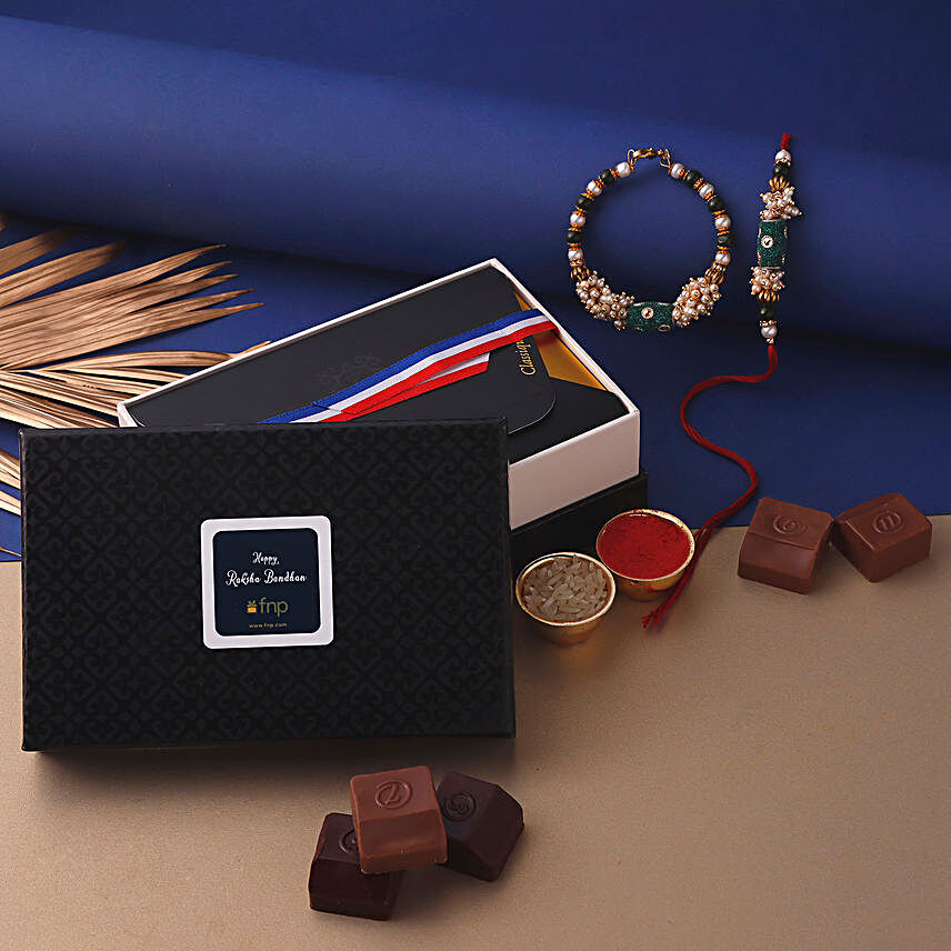Sneh Green Bangle Style Rakhi Set & Personalised Chocolate Box:Designer Rakhi to Canada