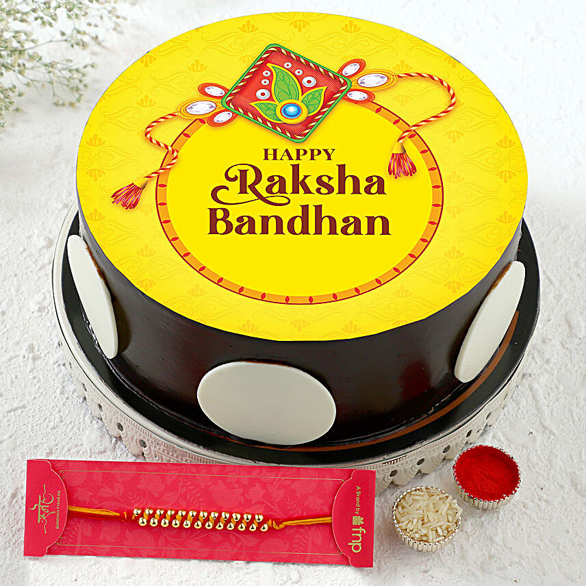 Sneh Golden Beads Mauli Rakhi & Photo Cake