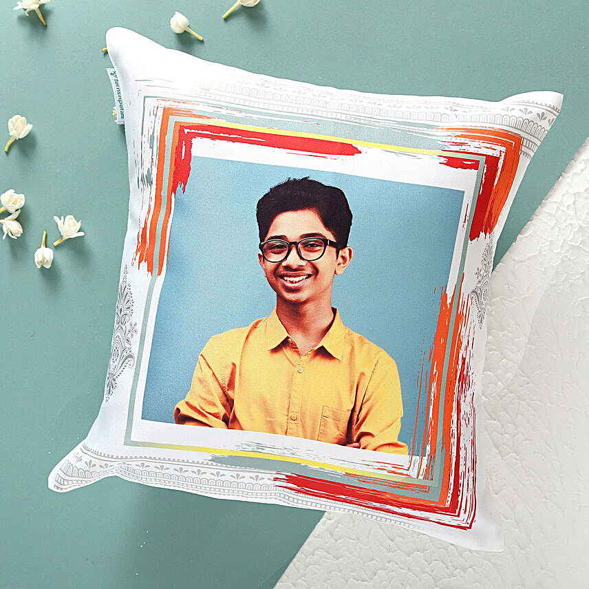 Personalised Colourful Frame Border Cushion:Bhai Dooj Personalised Gifts to Canada