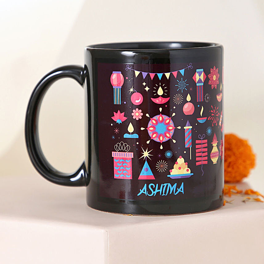 Personalised Diwali Theme Black Mug