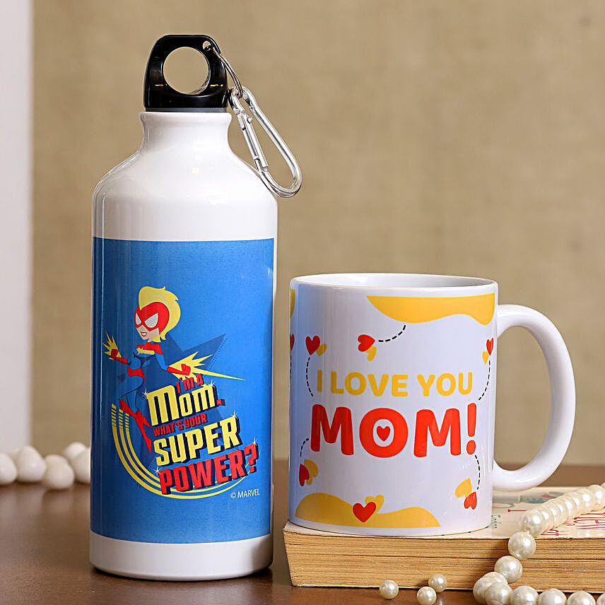 I love U Mom Heart Print Mug And Bottle