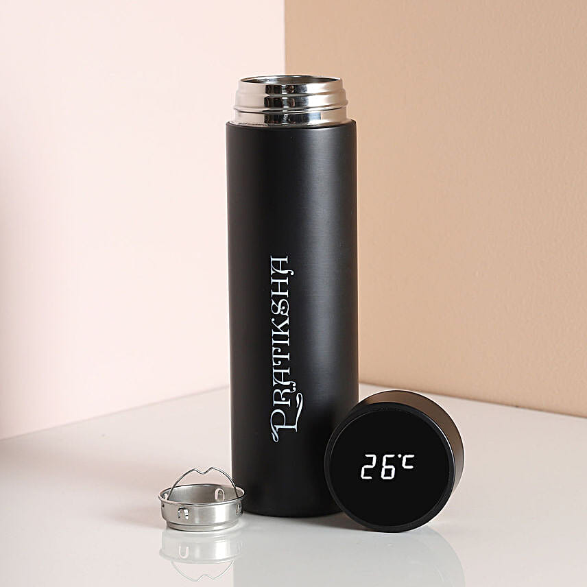 Personalised Temperature Display Black Water Bottle