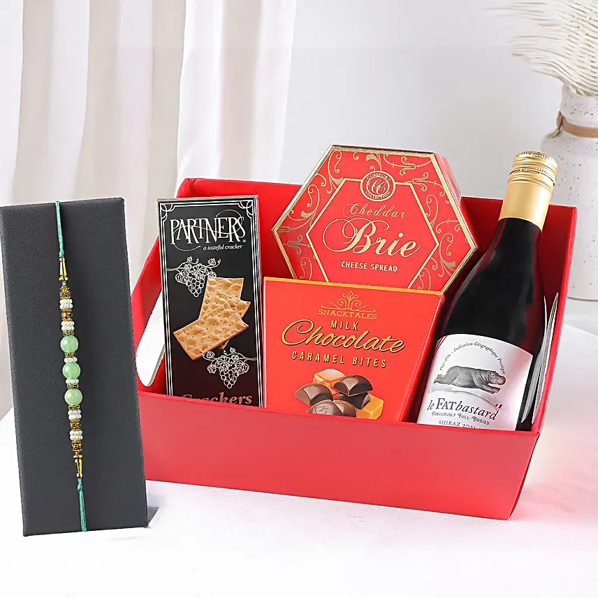 Tasty Rakhi Treat Box with Crackers Cheese and Rakhi