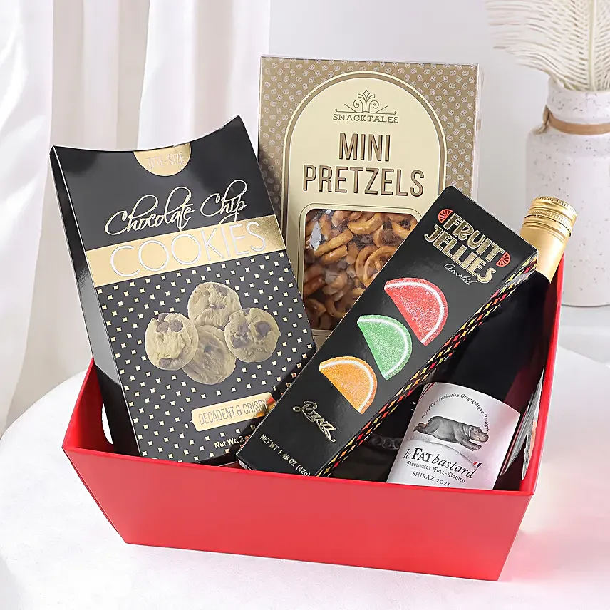 Gourmet Rakhi Hamper with Wine Cookies and Pearl Rakhi