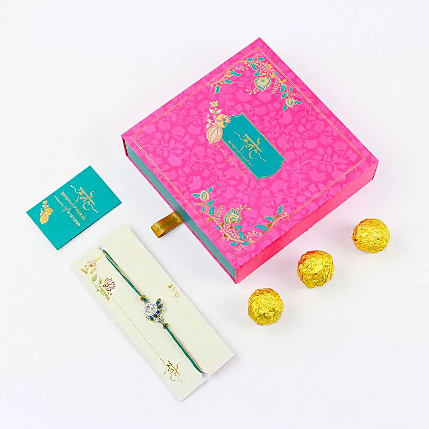 Peacock Rakhi Gift with Chocolates
