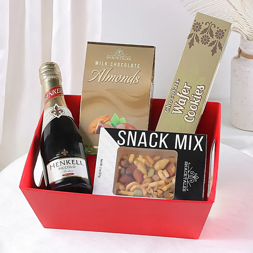 Rakhi Gift Box with Wine Sweet Treats and Rakhi