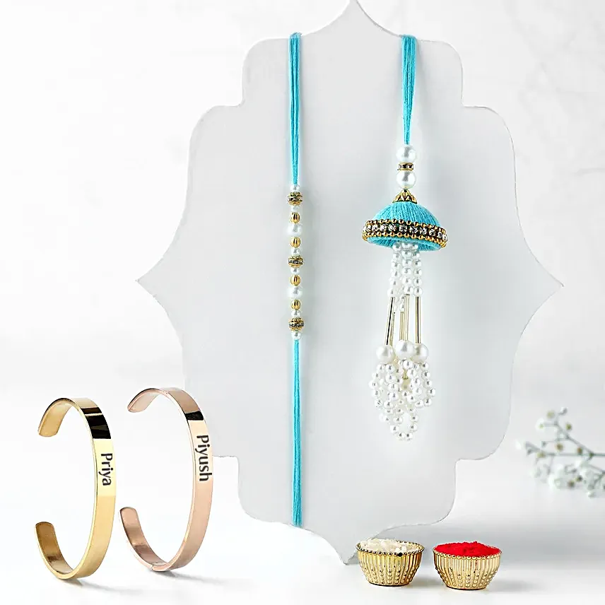 Jhumar Bhaiya Bhabhi Pearl Rakhi N Bracelet Combo