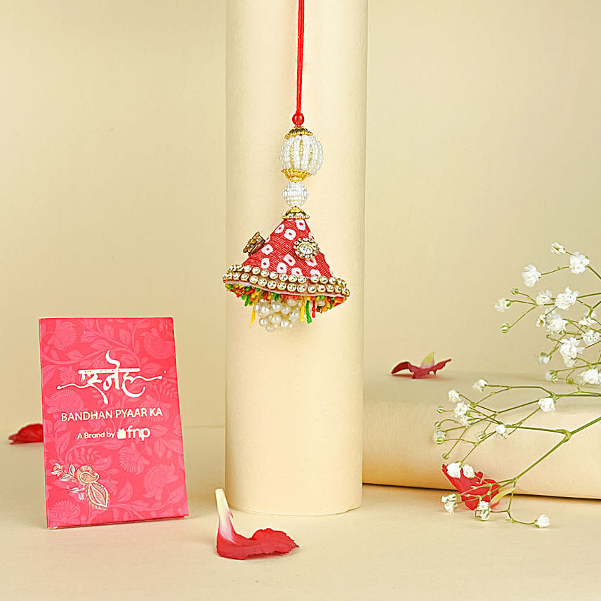 Bandhani Style Lumba Rakhi N Cherry Blossom Spray