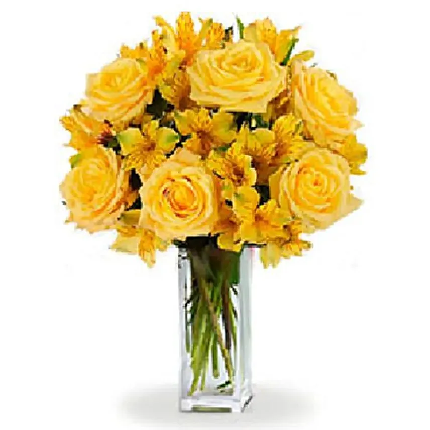 Bright Alstroemeria And Roses Vase