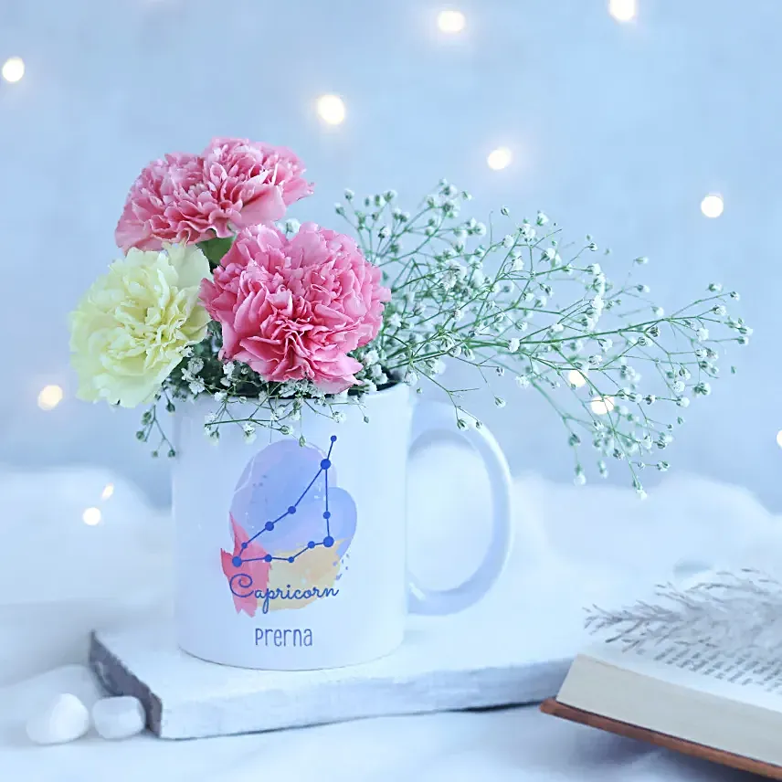 Carnation Beauty Capricorn Personalised Mug