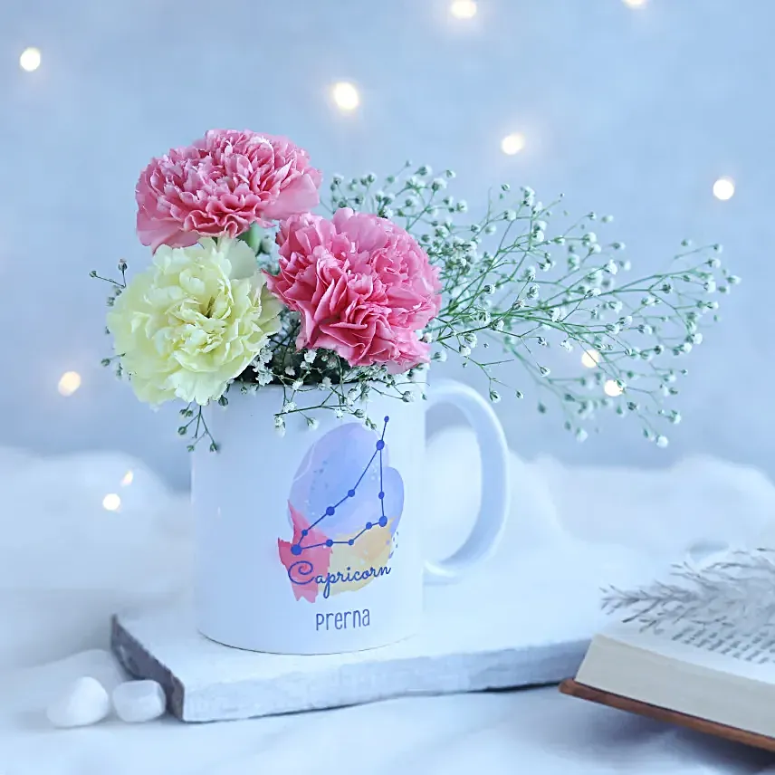 Carnation Beauty Capricorn Personalised Mug