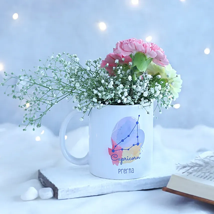 Carnation Beauty Capricorn Personalised Mug