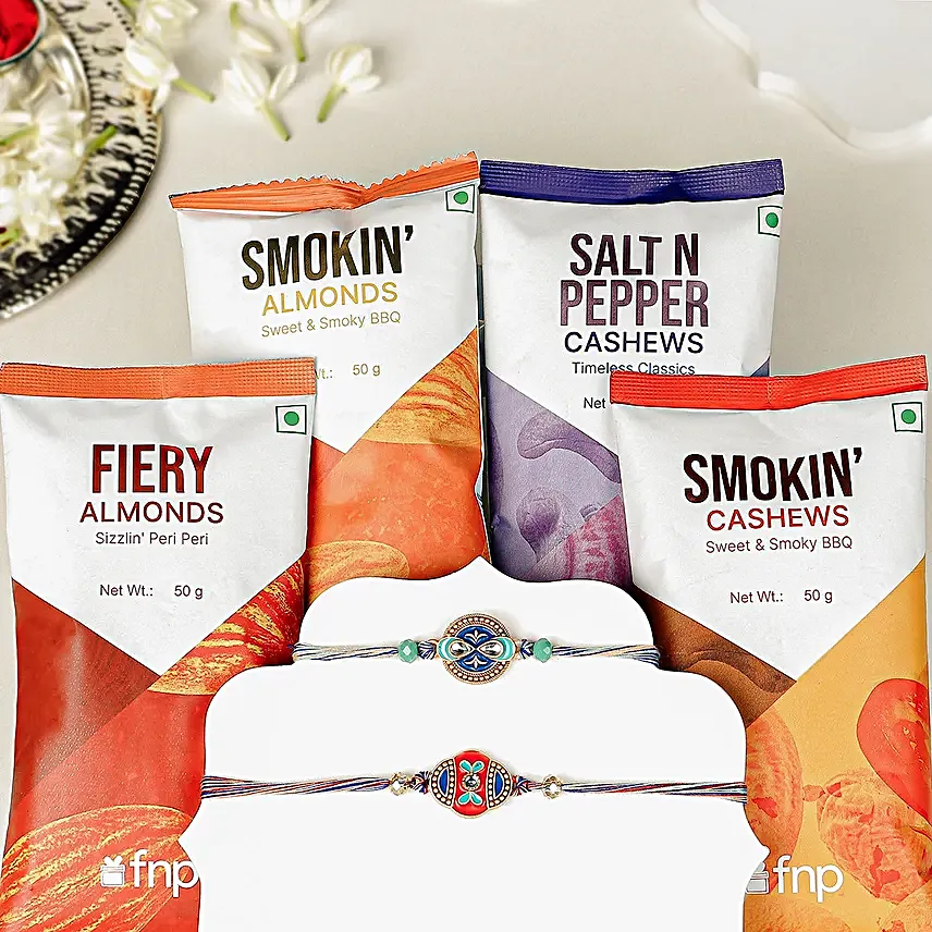Cultural Charm Ethnic Rakhi Duo N Spicy Nuts Goodness Gift Set
