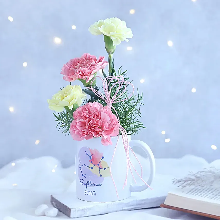 Delicate Carnations Sagittarius Personalised Mug