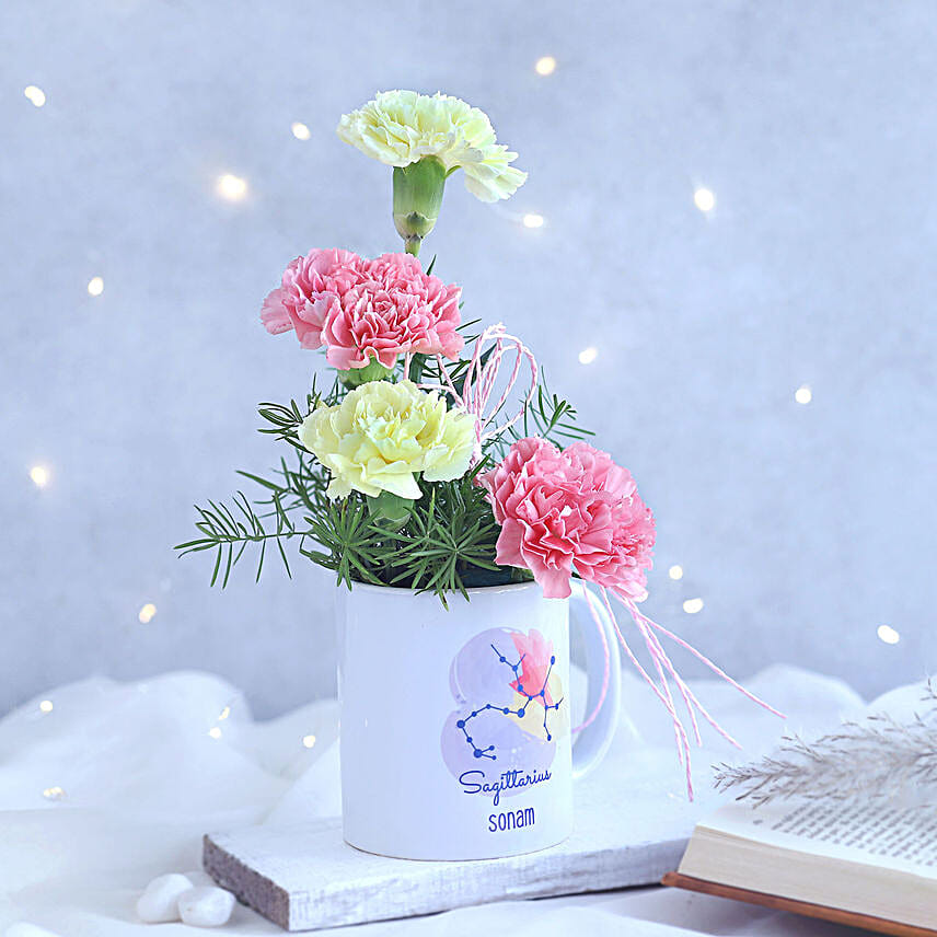 Delicate Carnations Sagittarius Personalised Mug