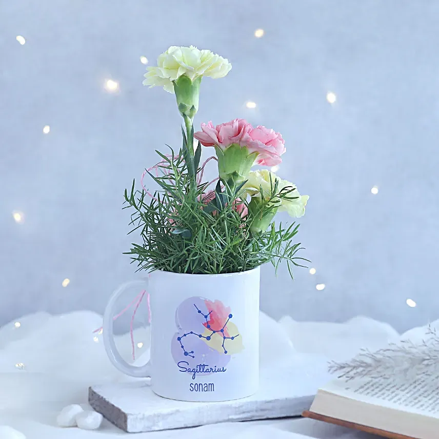Delicate Carnations Sagittarius Personalised Mug
