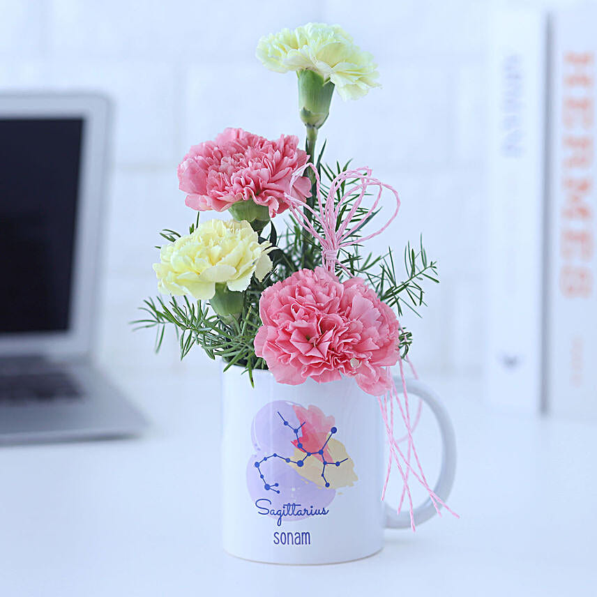 Delicate Carnations Sagittarius Personalised Mug