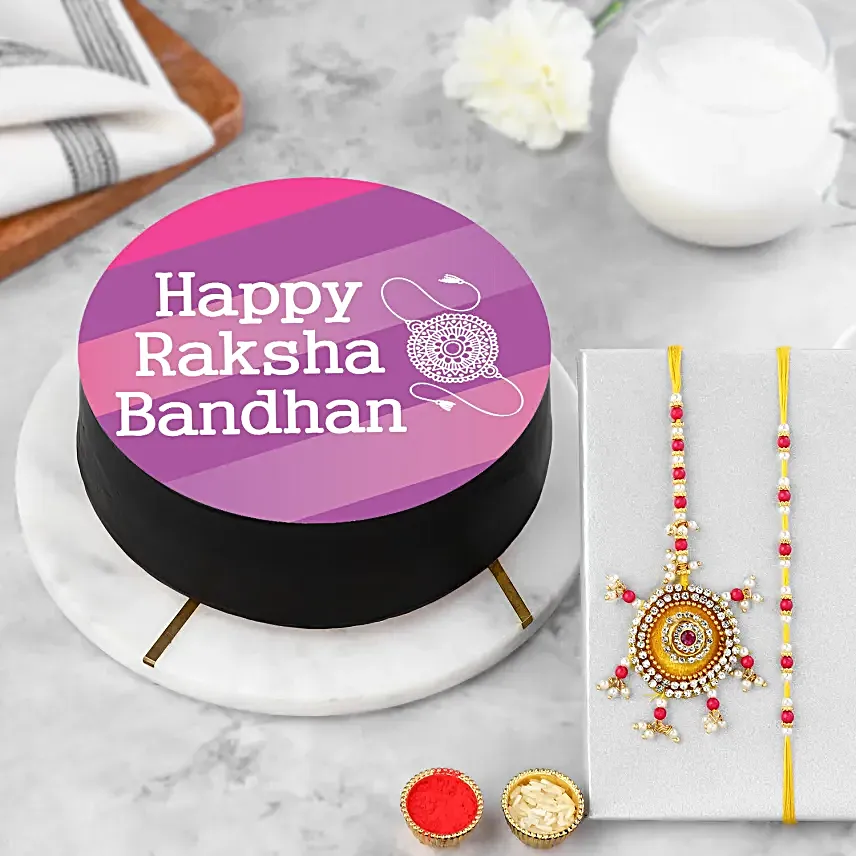 Designer Rakhi Lumba N Chocolate Cake Combo Half Kg