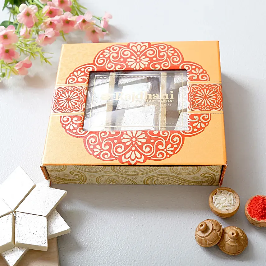 Devotional Kids Rakhi Set Sweet Hamper