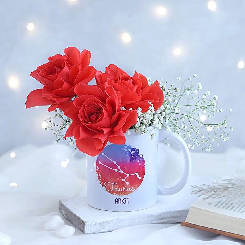 Endearing Roses Taurus Personalised Mug