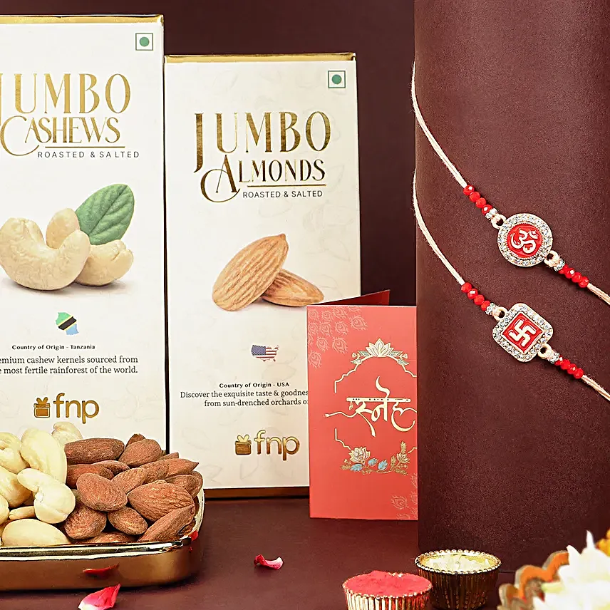 Ethereal Om Swastik Pair Rakhi N Nutty Treasures
