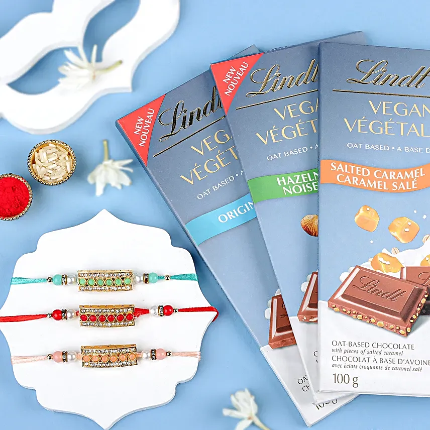 Ethnic Work Rakhi Set N Lindt Vegan Chocolate Treats