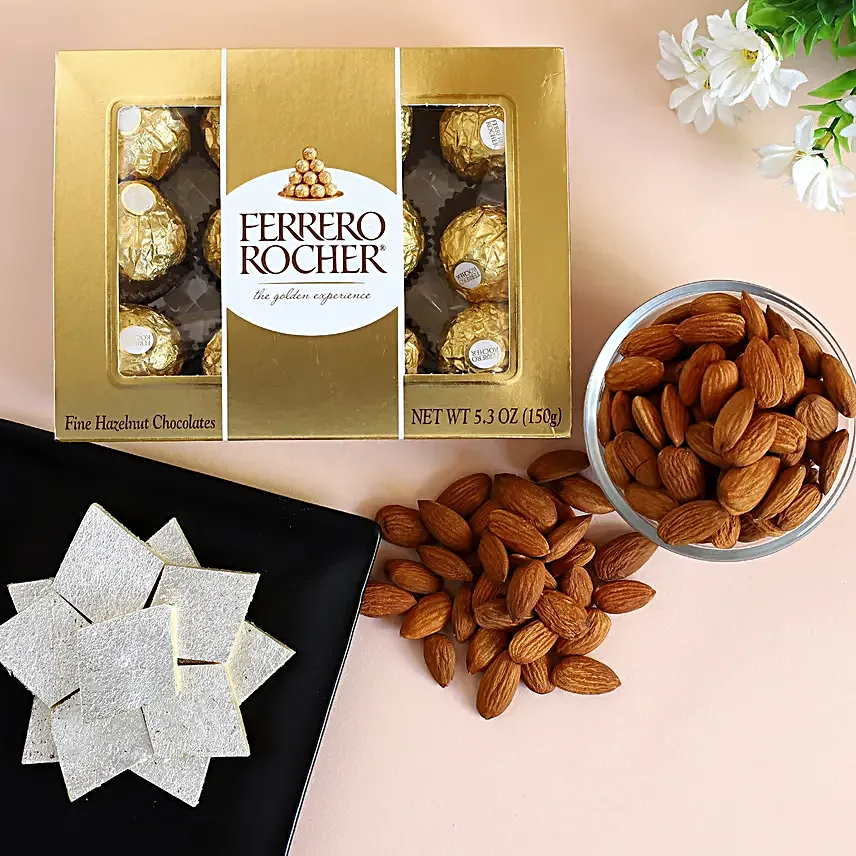 Ferrero Rocher With Kaju Katli And Almonds
