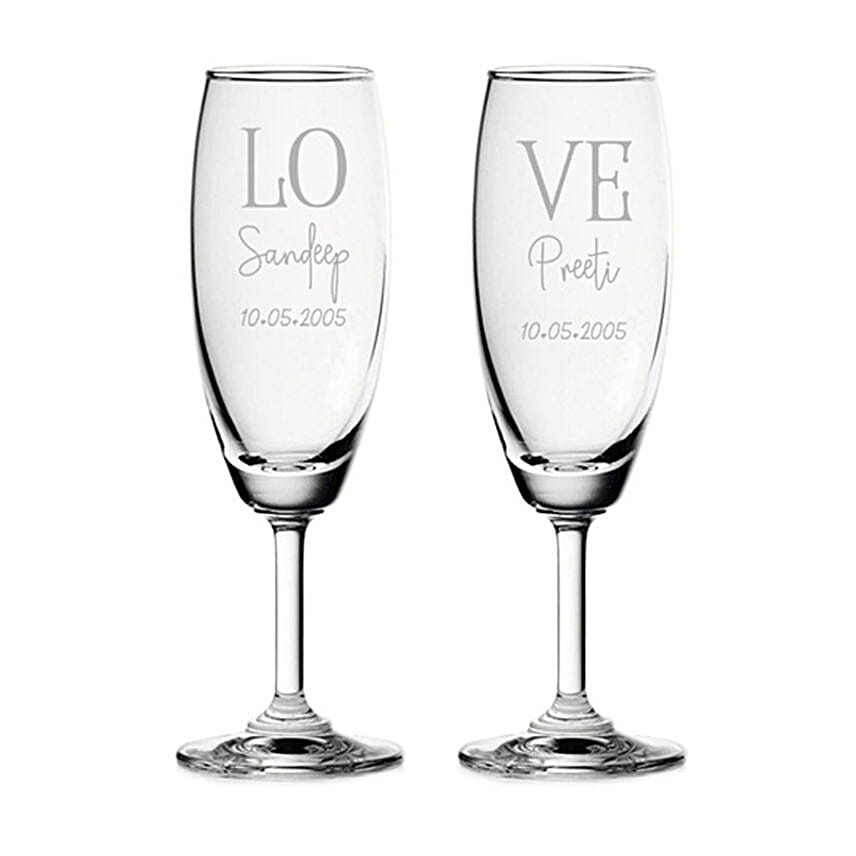 For Love Personalised Champagne Glass Set