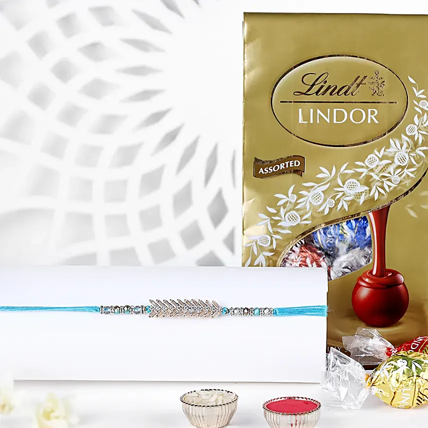 Glittering American Diamond Rakhi N Lindt Lindor Pack
