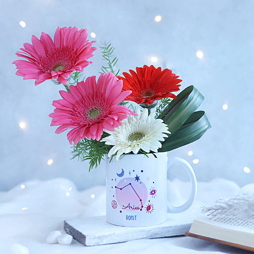 Happy Gerberas Aries Personalised Mug