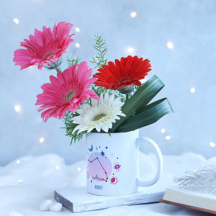 Happy Gerberas Aries Personalised Mug