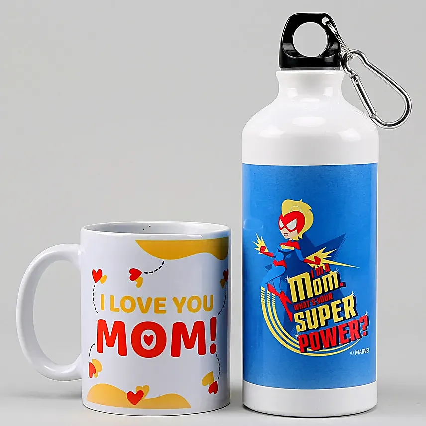 I love U Mom Heart Print Mug And Bottle