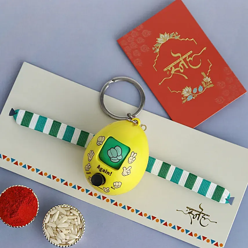 Joyful Rock Paper Scissors Toy Keychain Rakhi