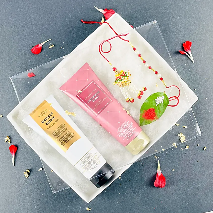 Pearl Bond Bhaiya Bhabhi Rakhi N Luxe Body Cream Duo