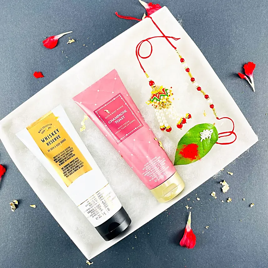 Pearl Bond Bhaiya Bhabhi Rakhi N Luxe Body Cream Duo