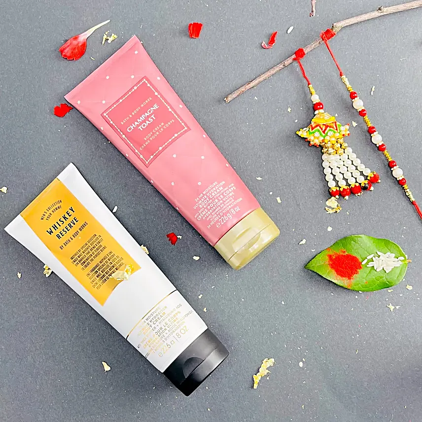 Pearl Bond Bhaiya Bhabhi Rakhi N Luxe Body Cream Duo