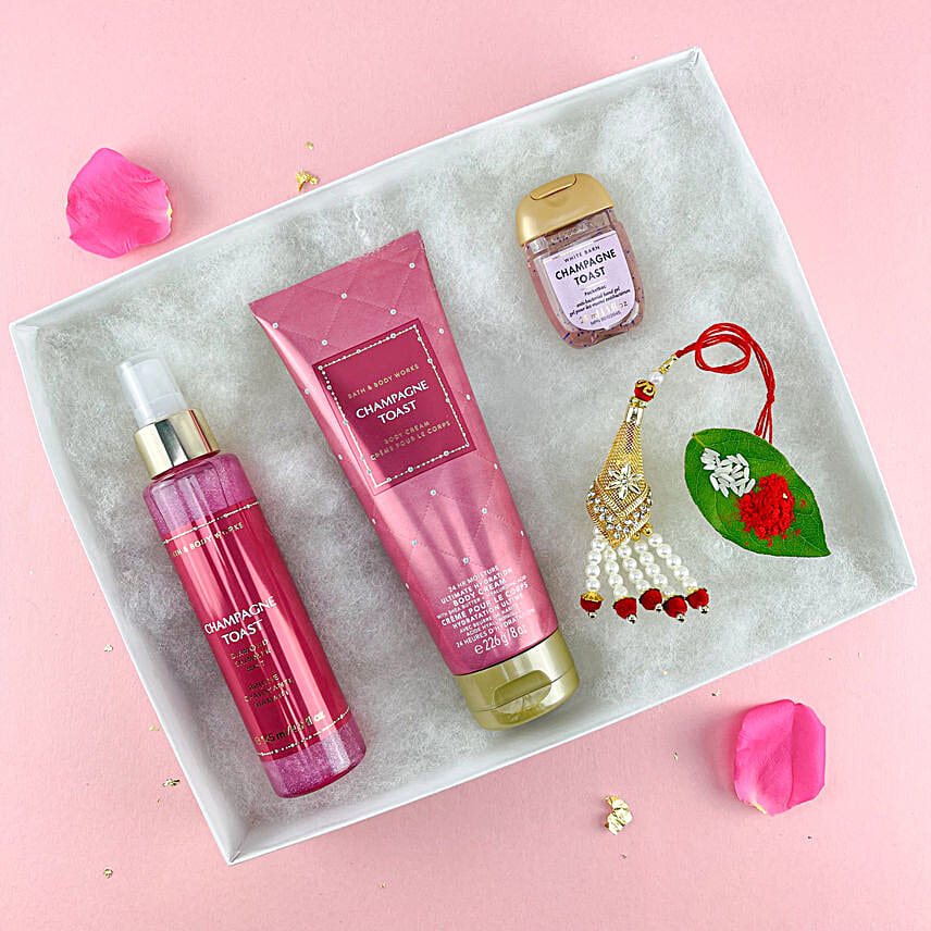 Pearl Lumba Rakhi N Champagne Toast Bodycare Kit