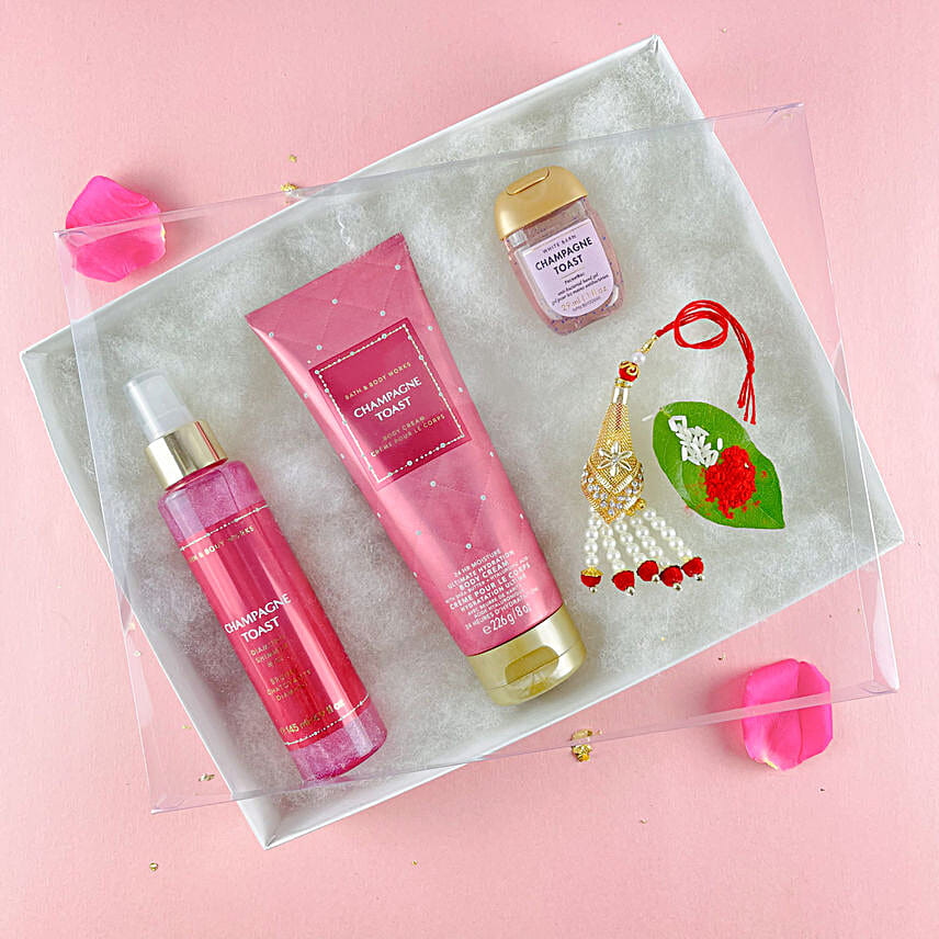 Pearl Lumba Rakhi N Champagne Toast Bodycare Kit