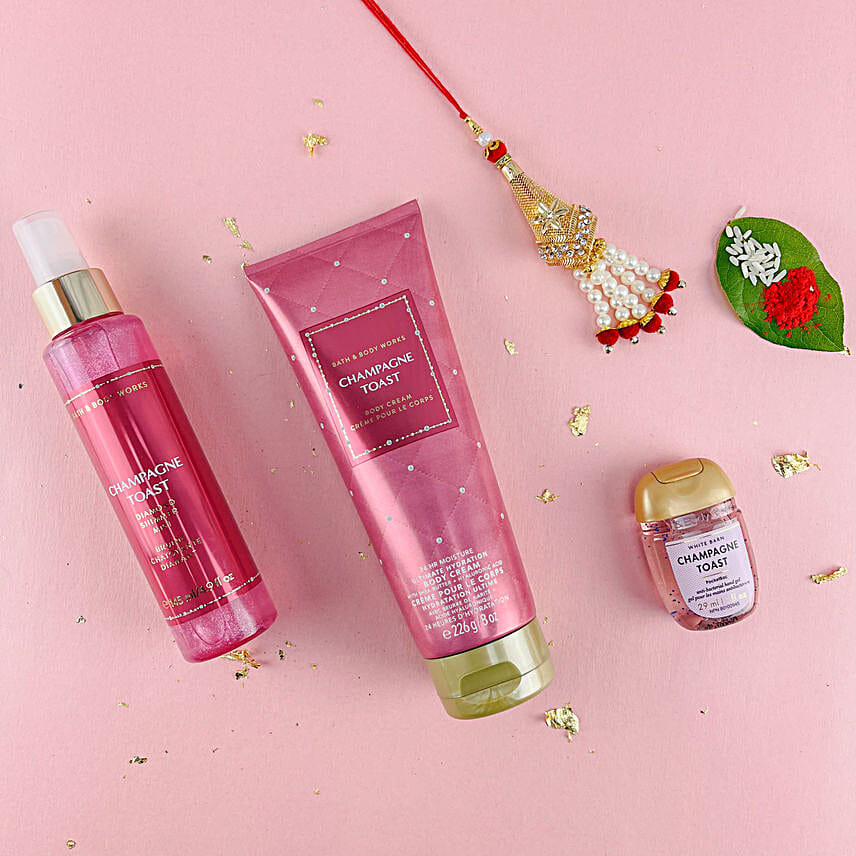 Pearl Lumba Rakhi N Champagne Toast Bodycare Kit
