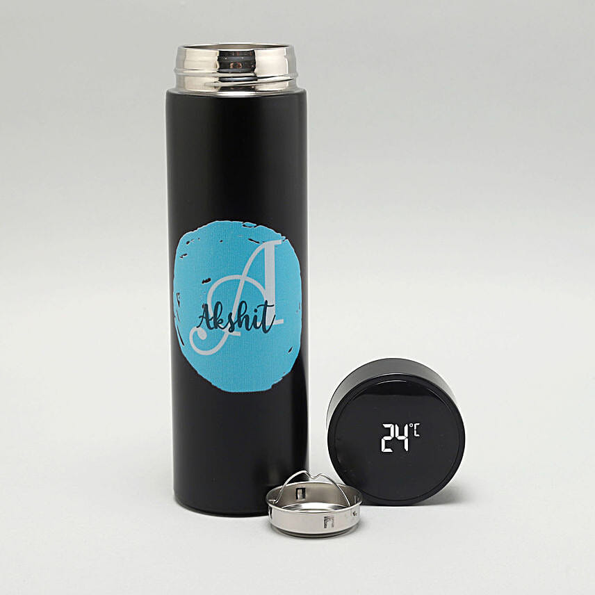Personalised Black LED Temperature Bottle