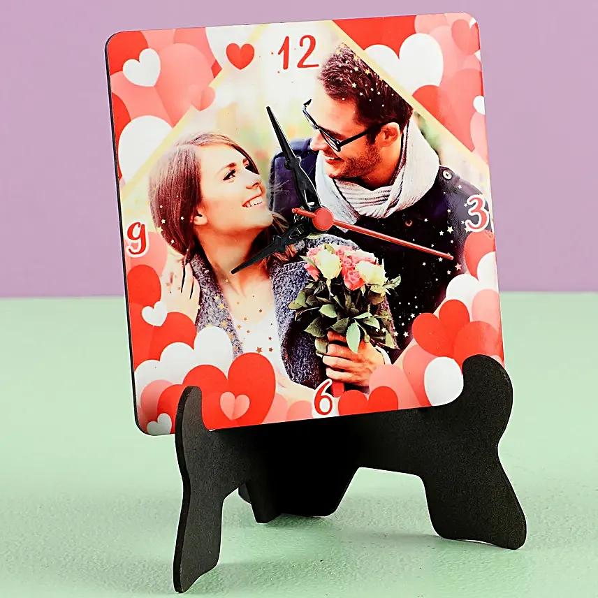 valentine special photo printed table clock for her